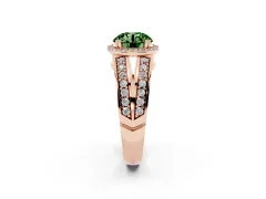 Fancy Green Round Cut Diamond Halo Ring Set in Rose gold with Double Pavé Split Shank