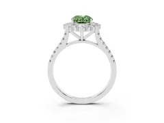 Fancy Green Oval Cut Diamond Halo Ring Set in Platinum with Pavé Band and Prong Setting