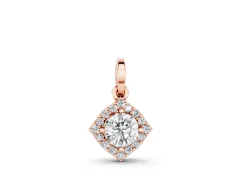 Round Halo Diamond Pendant Set in Rose gold with Classic Four-Prong Center