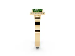Fancy Green Radiant Cut Diamond Halo Ring Set in Yellow gold with Pavé-Lined Split Shank Band