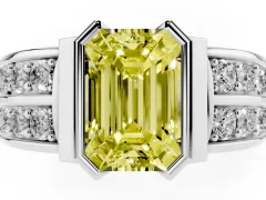 Fancy Yellow Emerald Cut Diamond Wide Channel Set Band Ring Set in Silver with Bezel Setting