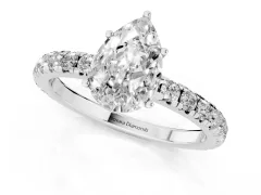 Pear Cut Diamond Pavé Solitaire Engagement Ring Set in Platinum with Prong Setting