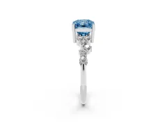Fancy Blue Radiant Cut Diamond Ring Set in Silver with Scattered Round Accents