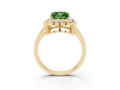 Fancy Green Princess Cut Diamond Halo Cluster Engagement Ring Set in Yellow gold with Solitaire Band and Prong Setting