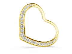 Pavé Round Diamond Open Heart Pendant Set in Yellow gold with Curved Outline