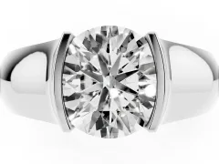 Round Cut Diamond Bezel Solitaire Ring Set in Silver with Wide Band