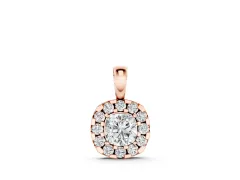 Cushion Halo Diamond Pendant Set in Rose gold with Four-Prong Cushion Center