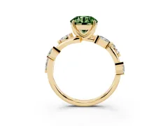 Fancy Green Round Cut Diamond Solitaire Ring Set in Yellow gold with Twisted Marquise Accent Band