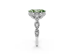 Fancy Green Marquise Cut Diamond Halo Twist Band Solitaire Ring Set in Platinum with Prong-Set Center Stone