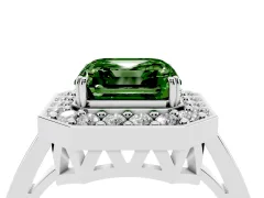 Fancy Green Asscher Cut Diamond Halo Ring Set in White gold with Accent-Lined Split Shank and Prong Setting