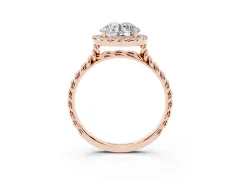 Round Cut Diamond Halo Ring Set in Rose gold with Plain Twisted Band