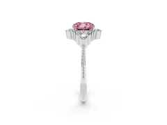 Fancy Pink Cushion Cut Diamond Cluster Ring Set in Platinum with Beaded Band