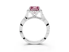 Fancy Pink Asscher Cut Diamond Halo Twist Band Solitaire Ring Set in Platinum with Prong Setting