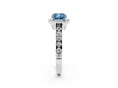 Fancy Blue Cushion Cut Diamond Halo Engagement Ring Set in Silver with Pavé Band and Prong-Set Center