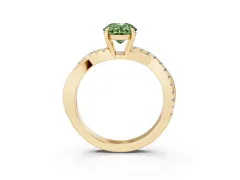 Fancy Green Oval Cut Diamond Twisted Pavé Band Ring Set in Yellow gold with Prong Setting