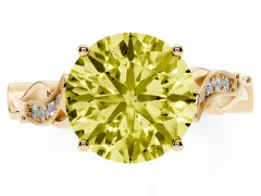 Fancy Yellow Round Cut Diamond Vine Band Solitaire Ring Set in Yellow gold with Milgrain Prong Setting