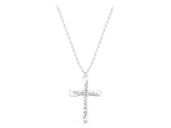 Cross Pendant Set in Silver with Prong-Set Round Cut Stones and Center Stone