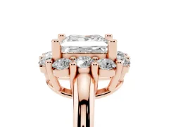 Princess Cut Diamond Halo Cluster Engagement Ring Set in Rose gold with Polished Band and Prong Setting