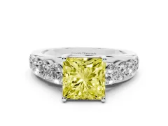 Fancy Yellow Princess Cut Diamond Pavé Engagement Ring Set in Silver with Prong Setting
