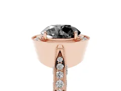 Fancy Black Round Cut Diamond Halo Engagement Ring Set in Rose gold with Accent Split Shank Band