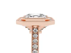 Asscher Cut Diamond Halo Milgrain Pavé Band Ring Set in Rose gold with Prong Setting
