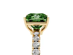 Fancy Green Princess Cut Diamond Pavé Solitaire Engagement Ring Set in Yellow gold with Prong Setting