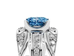 Fancy Blue Radiant Cut Diamond Art Deco Ring Set in White gold with Pavé Split Shank