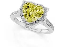 Fancy Yellow Heart Cut Diamond Halo Ring Set in Silver with Pavé-Lined Shoulders and Prong Setting