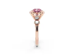 Fancy Pink Cushion Cut Diamond Floral Halo Ring Set in Rose gold with Shared Prong Band