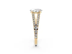 Oval Cut Diamond Split Shank Pavé Engagement Ring Set in Yellow gold with Prong-Held Center Stone