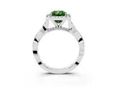 Fancy Green Radiant Cut Diamond Halo Twist Band Solitaire Ring Set in Platinum with Prong Setting