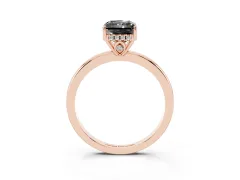 Fancy Black Radiant Cut Diamond Solitaire Ring Set in Rose gold with Plain Band and Prong Setting