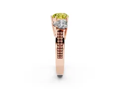 Fancy Yellow Heart Cut Diamond Three-Stone Ring Set in Rose gold with Textured Band