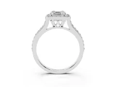 Asscher Cut Diamond Halo Engagement Ring Set in Silver with Round Pavé Shoulders and Heart Gallery