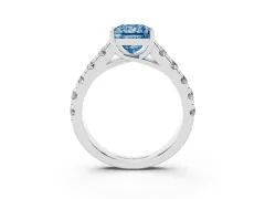 Fancy Blue Princess Cut Diamond Solitaire Ring Set in Platinum with Cut-Down Micro Pavé Band and Prong Setting