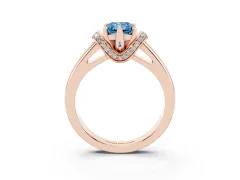 Fancy Blue Radiant Cut Diamond Pavé Band Solitaire Ring Set in Rose gold with Prong Setting