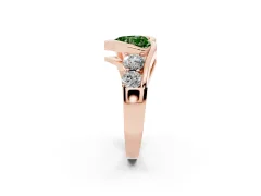 Fancy Green Heart Cut Diamond Bezel Bypass Ring Set in Rose gold with Round Accents