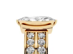 Marquise Cut Diamond Wide Channel Set Band Ring Set in Yellow gold with Bezel Setting
