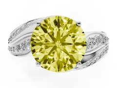 Fancy Yellow Round Cut Diamond Solitaire Ring Set in Silver with Layered Twist Pavé Band