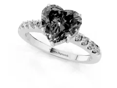 Fancy Black Heart Cut Diamond Solitaire Engagement Ring Set in Platinum with Pavé Band and Prong Setting