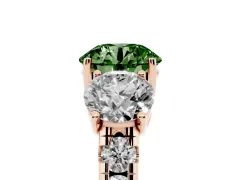 Fancy Green Round Cut Diamond Three-Stone Ring Set in Rose gold with Pavé Band