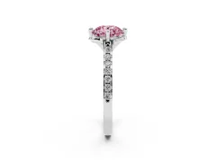 Fancy Pink Round Cut Diamond Solitaire Ring Set in White gold with Pavé Band and Floral Prong Setting