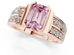 Fancy Pink Emerald Cut Diamond Wide Channel Set Band Ring Set in Rose gold with Bezel Setting