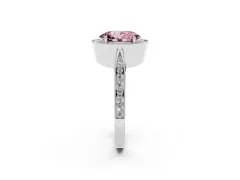 Fancy Pink Oval Cut Diamond Halo Engagement Ring Set in Platinum with Accent Split Shank Band