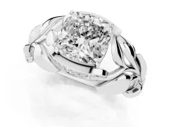 Cushion Cut Diamond Leaf-Inspired Engagement Ring Set in Silver with Round Accents