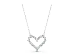 Prong-Set Round Diamond Heart Pendant Set in White gold with Stone Outline