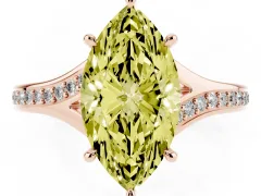Fancy Yellow Marquise Cut Diamond Solitaire Ring Set in Rose gold with Pavé Accent Band and Classic Prong Setting