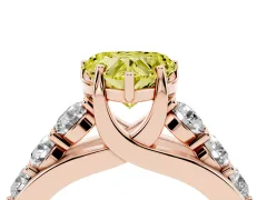 Fancy Yellow Heart Cut Diamond Pavé Engagement Ring Set in Rose gold with Prong Setting