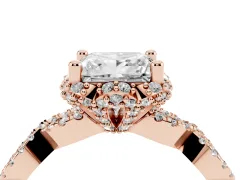 Princess Cut Diamond Halo Twist Band Solitaire Ring Set in Rose gold with Prong-Set Center Stone