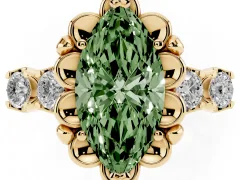 Fancy Green Marquise Cut Diamond Floral Halo Ring Set in Yellow gold with Shared Prong Band
